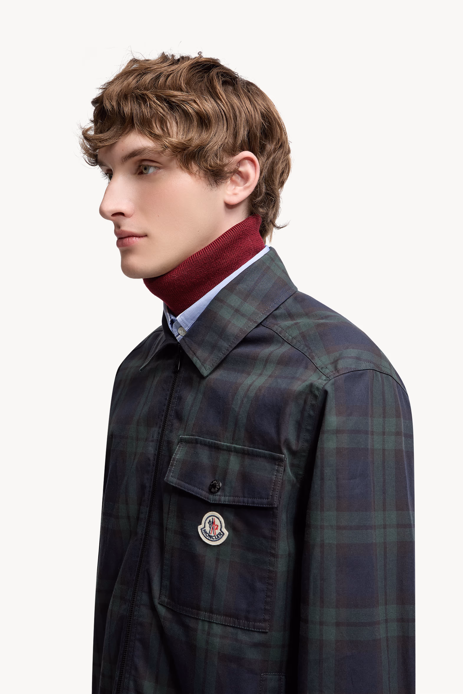 Checked Cotton Gabardine Long Sleeve Shirt Men Black Moncler 4